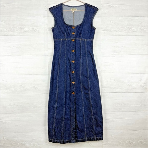 New without tags Madewell Denim Square-Neck Midi Dress - Picture 1 of 7